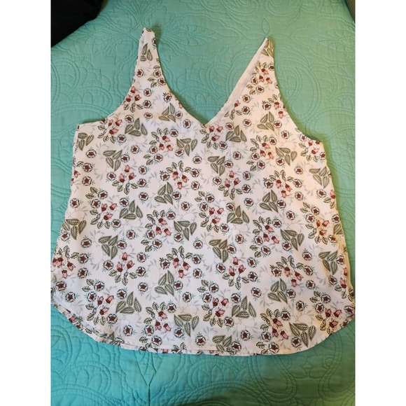 LOFT Tops - LOFT Floral V-Neck Sleeveless Tank Top White Pink Green‎ SP22 586634 Womens M